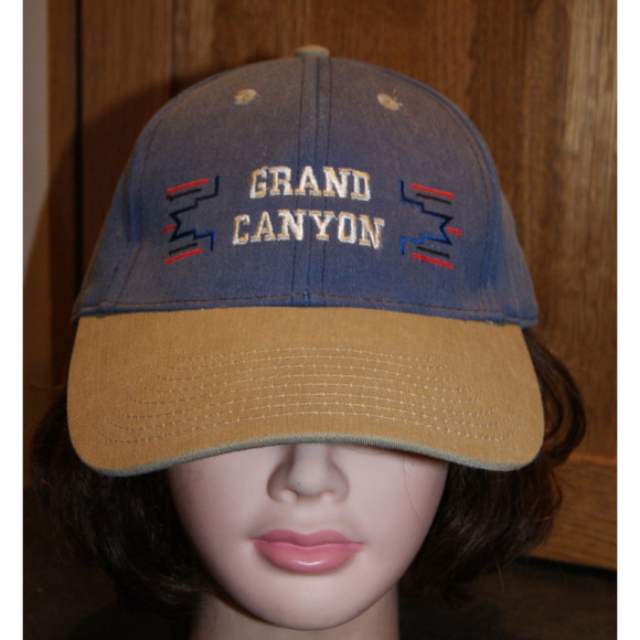 Vintage 90s Grand Canyon Navajo Blue Tan Snapback Hat Cap Fred Harvey Trading Co - Picture 2 of 7
